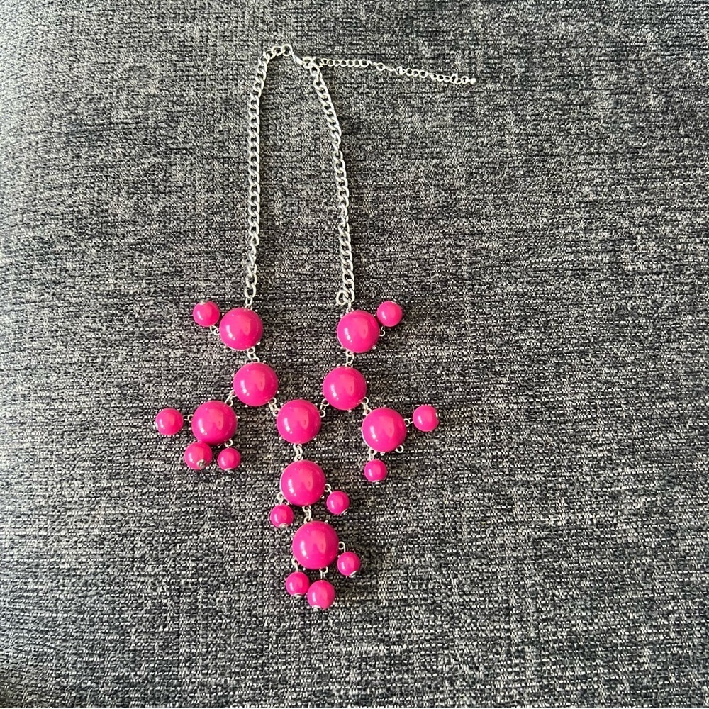 Statement Cross Necklace Hot Pink Beaded Silver Tone Bold Fashion Jewelry